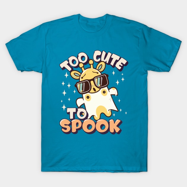 Too Cute To Spook Little Giraffe Ghost Funny Joke Halloween T-Shirt by RuftupDesigns